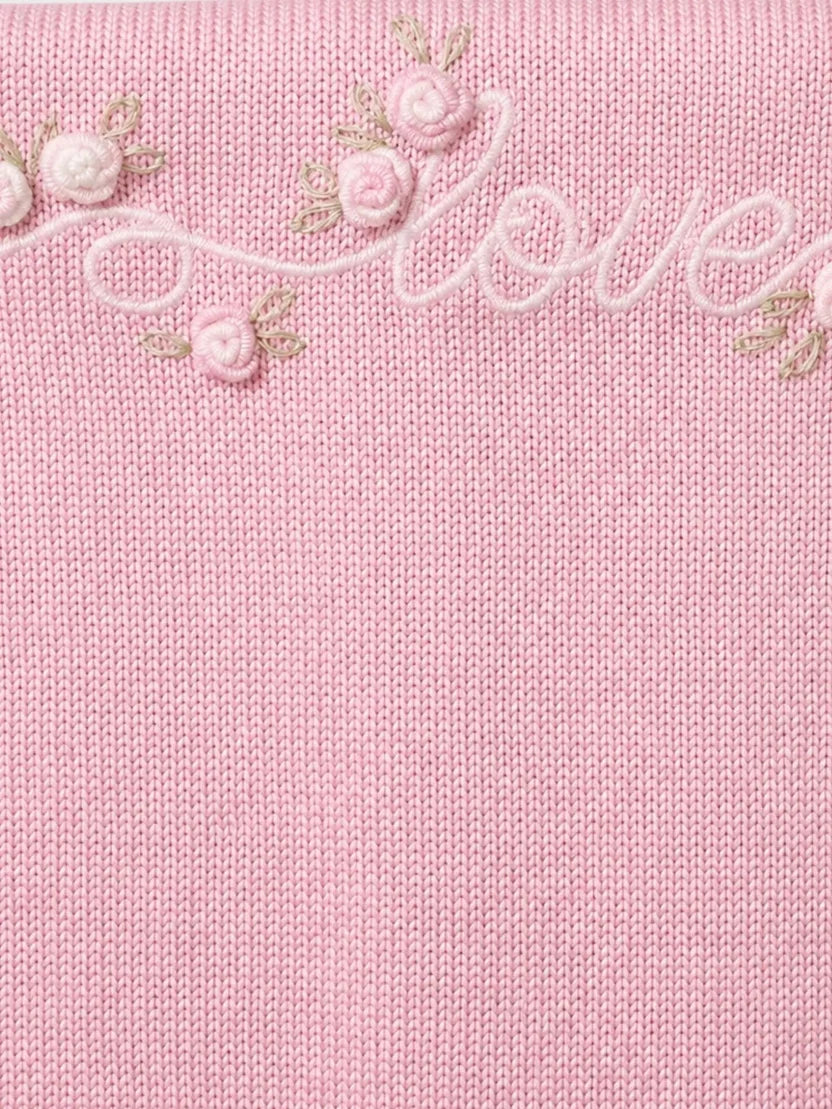 COPERTA "LOVE" E FIORI RICAM. A MANO - NEONATA - LANA 100% - Marlù IS2780