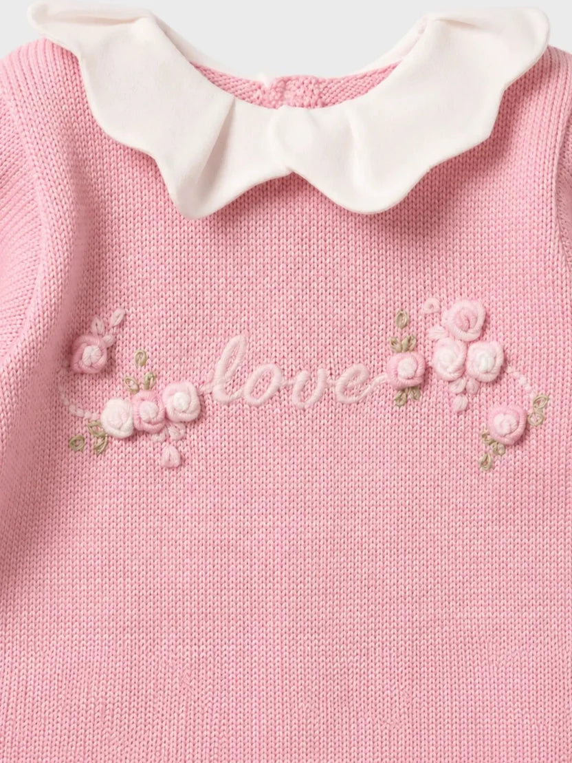 TUTINA INTERA "LOVE" CON RICAMI A MANO - NEONATA - LANA 100% - Marlù IS2710