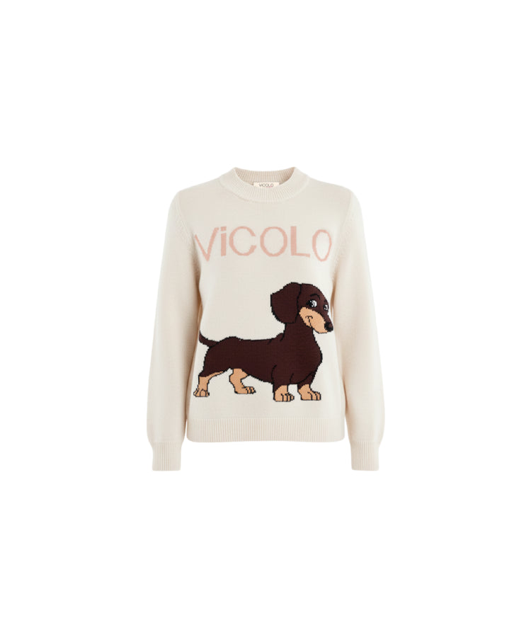 Maglioncino girocollo con stemma e "bassotto" - BAMBINA - POLIESTERE-LANA - VICOLO 3141W00436