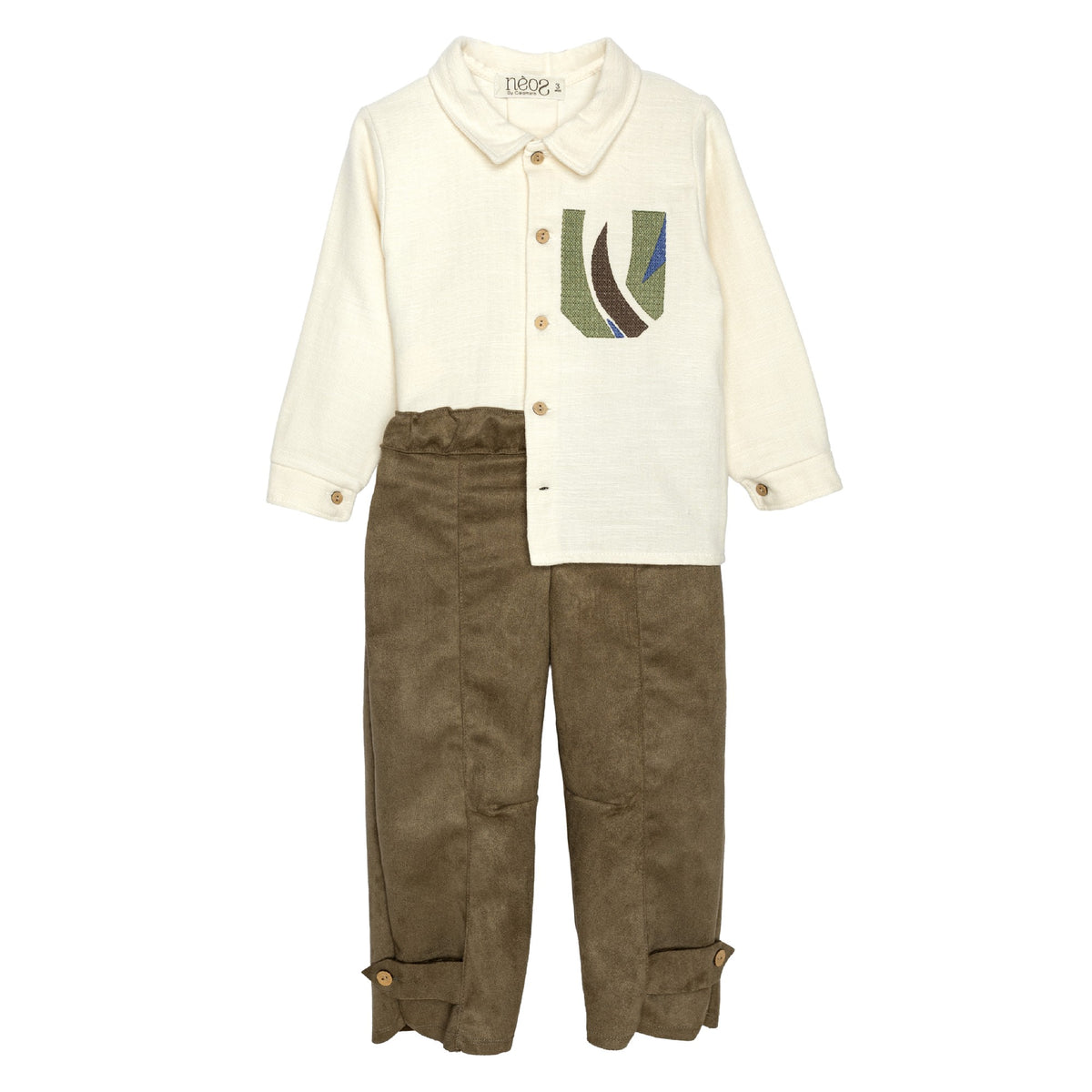 CAMICIA E PANTALONE IN CAMOSCIO - BAMBINO - 100% COTONE ORGANICO - CALAMARO A11014
