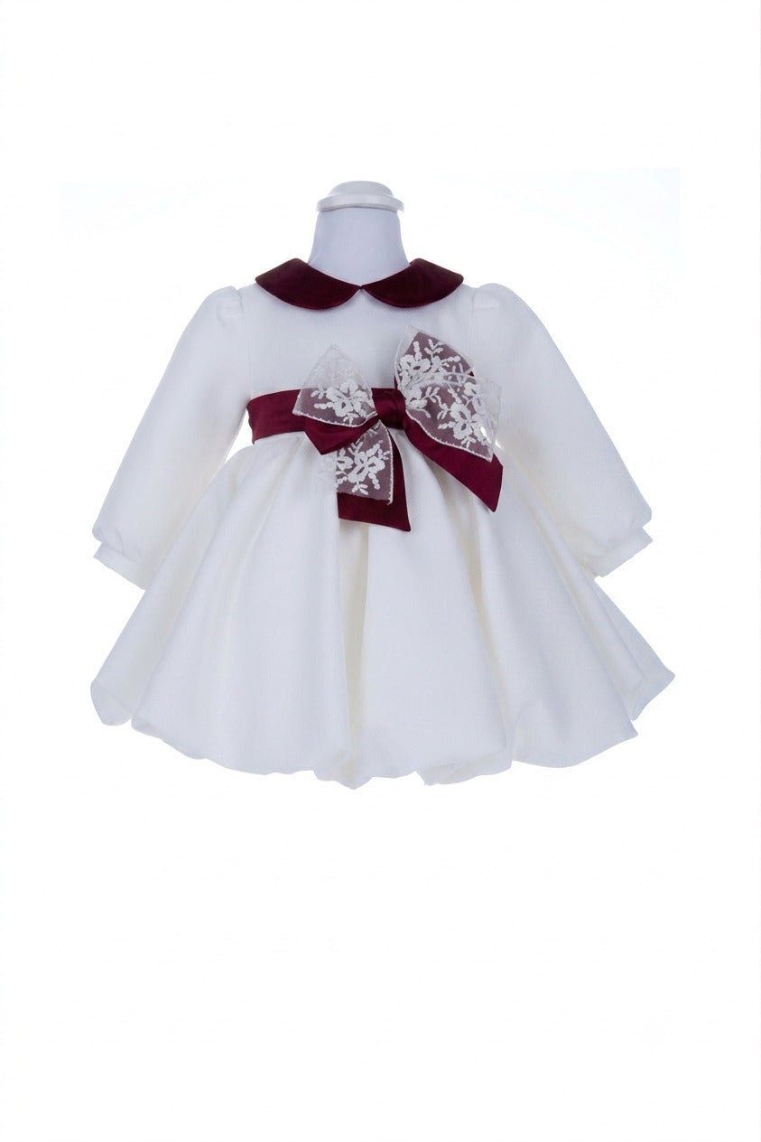 ABITO ELEGANTE DA BATTESIMO CON CINTURA FIOCCO VELLUTO E PIZZO. -COLLETTO TONDO IN VELLUTO. -FODERA INTERNA IN COTONE - NEONATA - - Marlù IL314ML