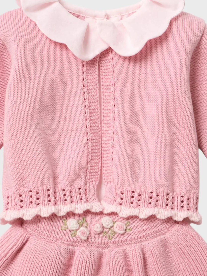 SET 3 PZ CAM.+CARDIGAN+CULOTTE RICAMO A MANO - NEONATA - LANA 100% - Marlù IS2760MU