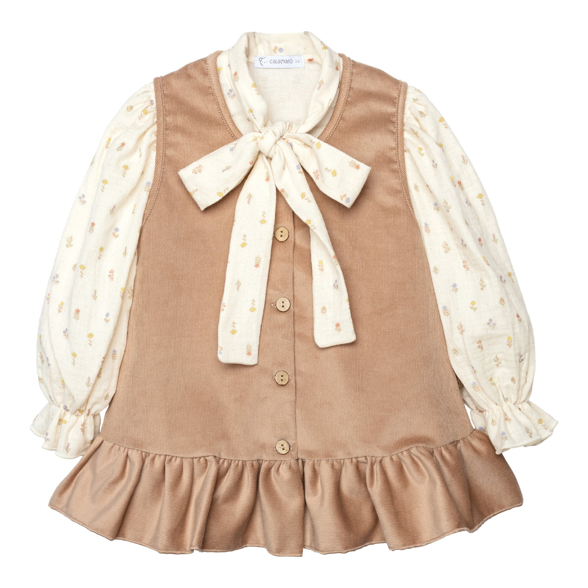 abito smanicato con camicia in mussola - BAMBINA - 100% cotone - CALAMARO 11409