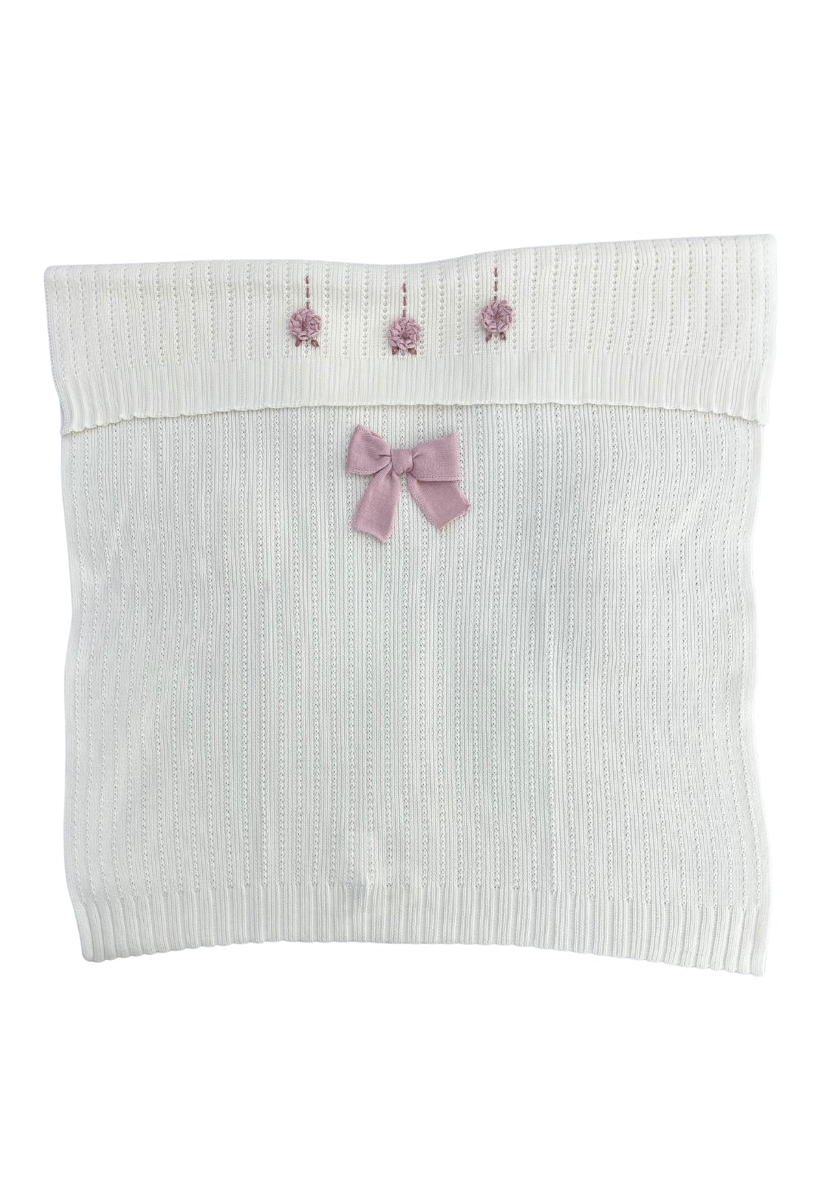 COPERTA "LOVE" E FIORI RICAM. A MANO - NEONATA - LANA 100% - Marlù IS1080