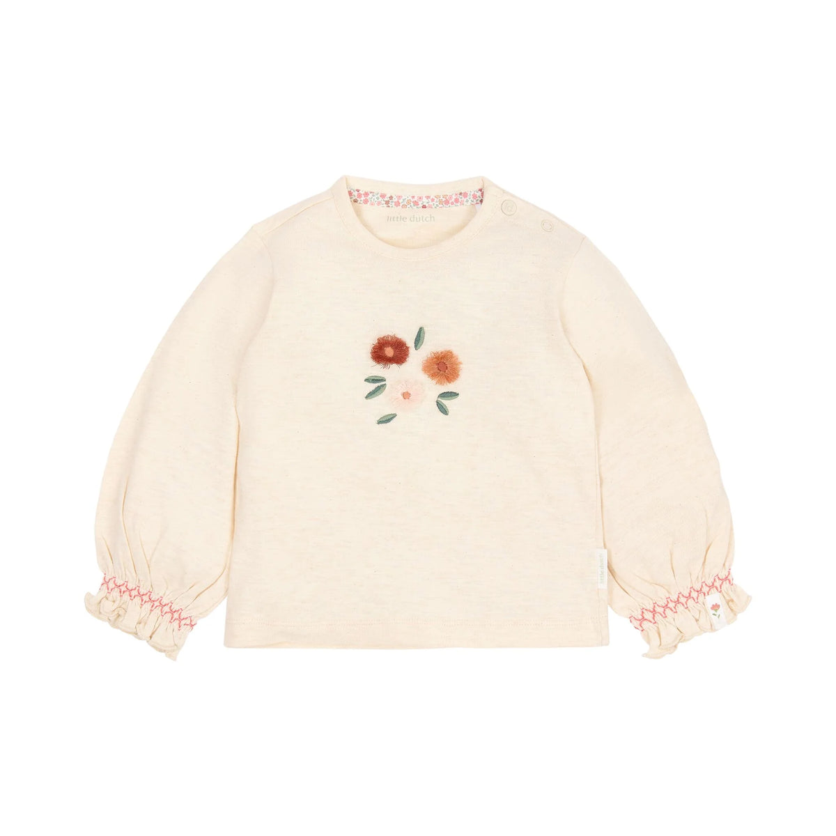 MAGLIA CON FIORI RICAMATI E MANICHE A PALLONCINO - NEONATA - 100% COTONE ORGANICO - LITTLE DUTCH CL26091007