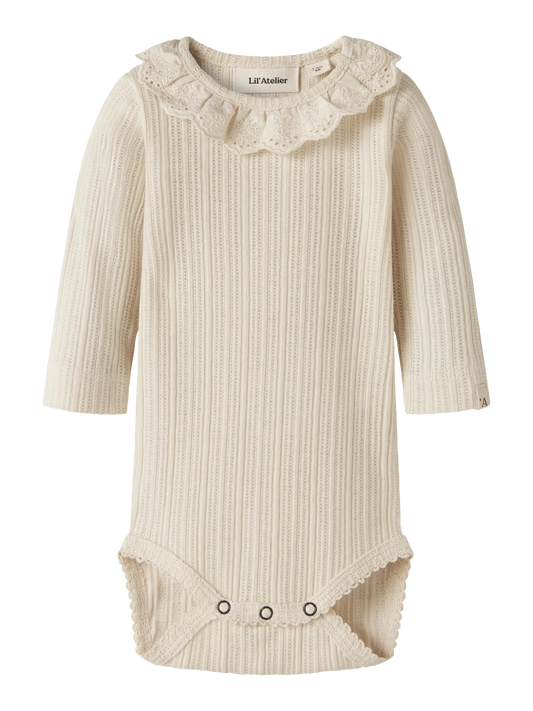 BODY MANICA LUNGA CON MERLETTO - NEONATA - 100%COTONE - LIL ATELIER 13257243