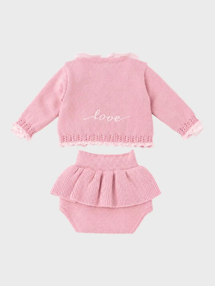 SET 3 PZ CAM.+CARDIGAN+CULOTTE RICAMO A MANO - NEONATA - LANA 100% - Marlù IS2760MU
