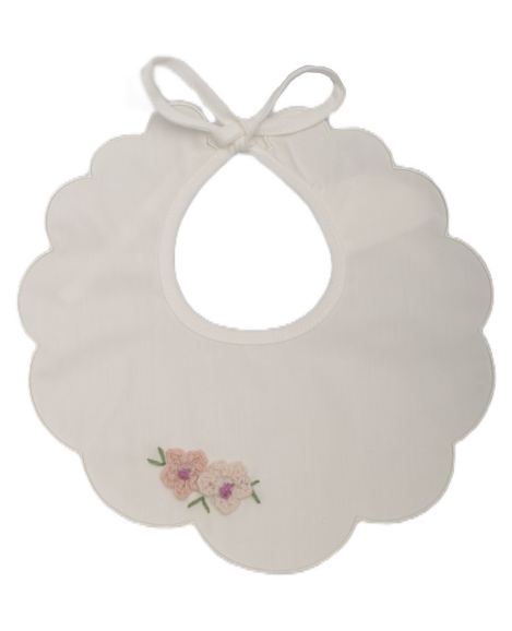 BAVAGLINO FIORE IN COTONE CON FIORI RICAM.A MANO - NEONATA - COTONE 100% - BARCELLINO 136305