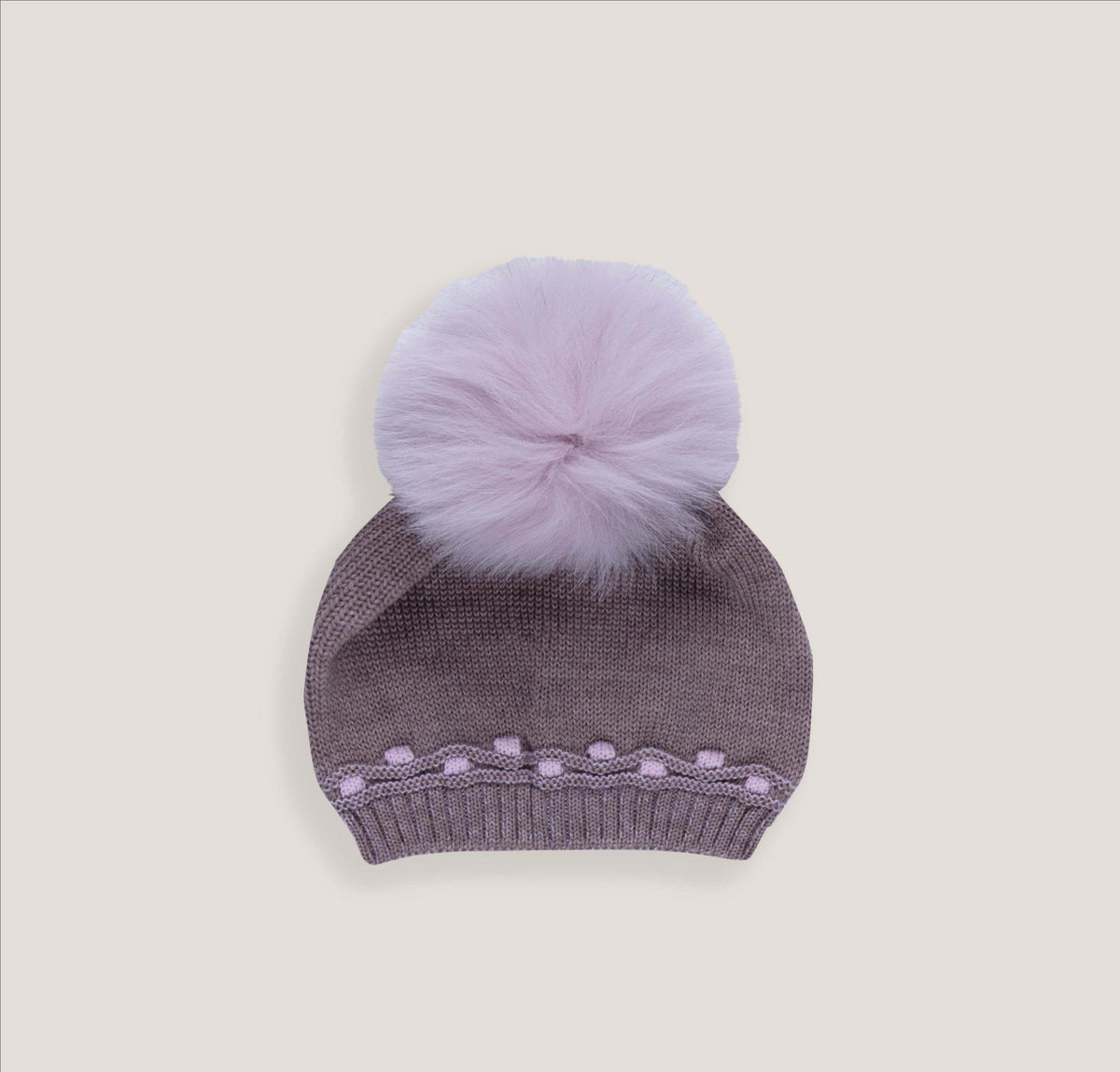 CAPPELLO INTRECCI CON POMPON IN PELLICCIA - NEONATA - LANA 100% - Marlù IS227PP