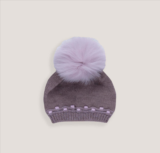 CAPPELLO INTRECCI CON POMPON IN PELLICCIA - NEONATA - LANA 100% - Marlù IS227PP