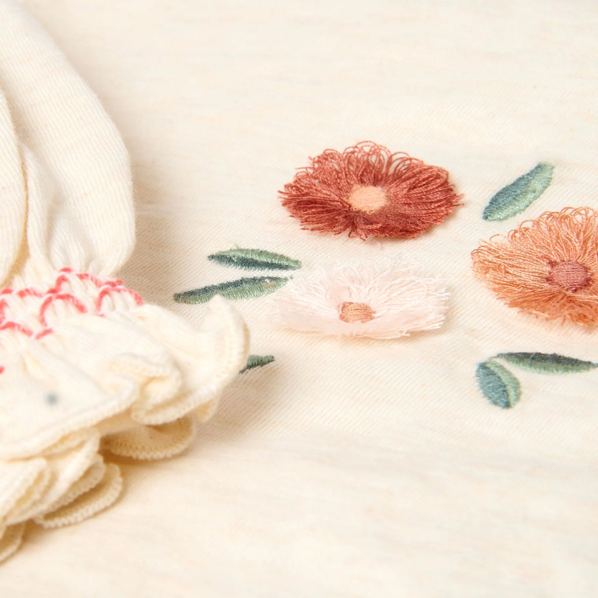 MAGLIA CON FIORI RICAMATI E MANICHE A PALLONCINO - NEONATA - 100% COTONE ORGANICO - LITTLE DUTCH CL26091007