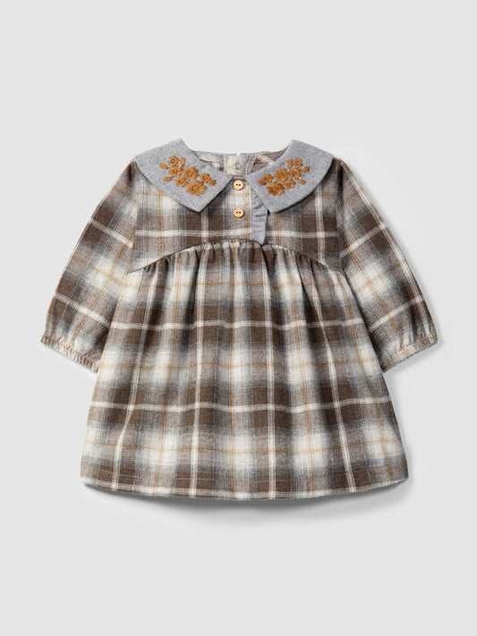 ABITO A QUADRI CON COLLO RICAMO - BAMBINA - 100% cotone - SNUG 934AP6W130R42