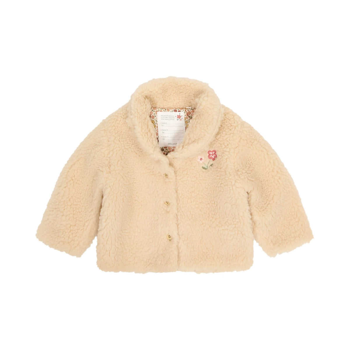 cappottino teddy con fiore ricamato - NEONATA - COTONE ORGANICO 100% - LITTLE DUTCH CL26092507