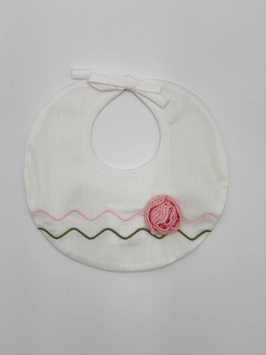 BAVETTA APPLICAZIONE ROSA FATTA A MANO - NEONATA - COTONE 100% - Marlù EK18BAV