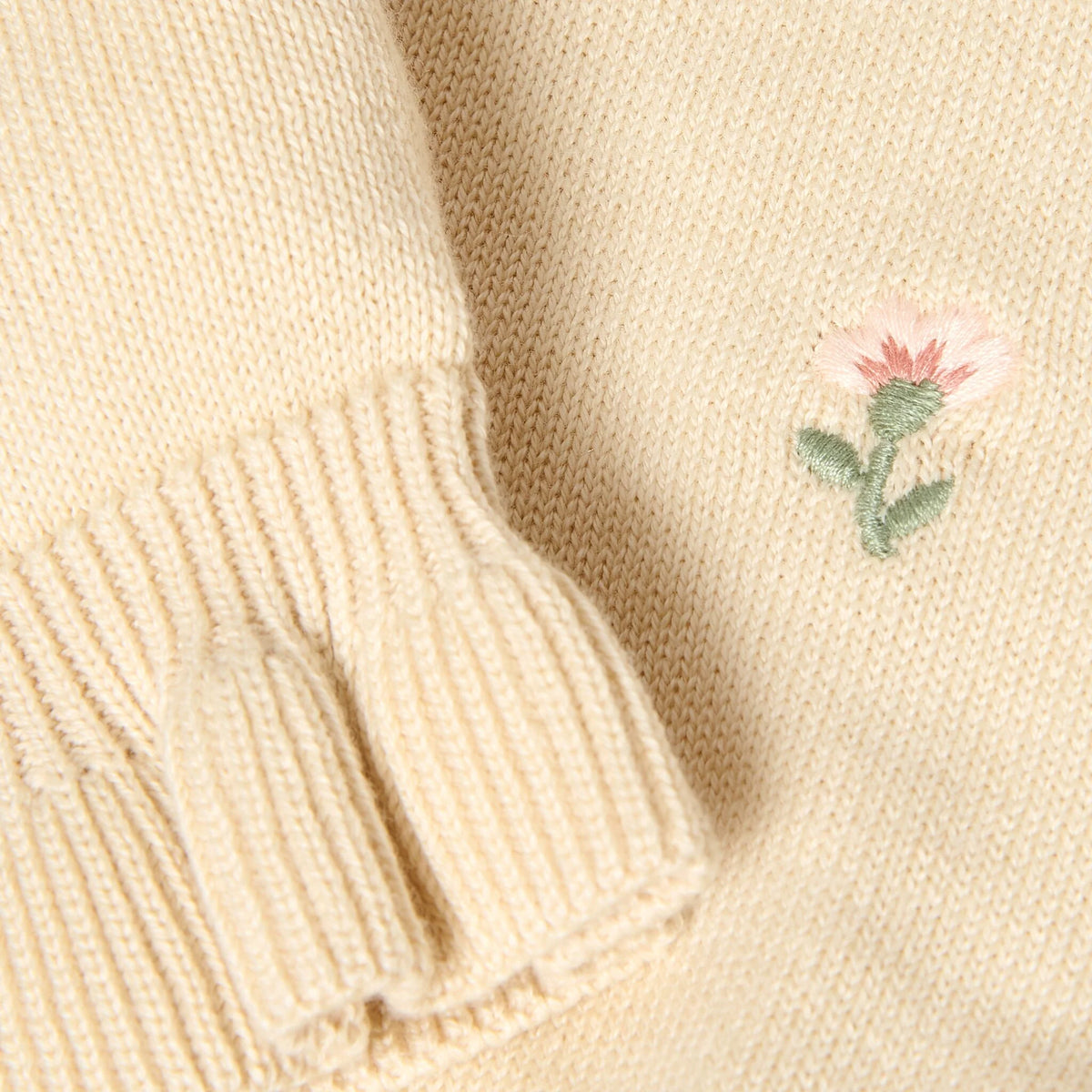 MAGLIONCINO SOTTILE CON FIORI RICAMATI - NEONATA - 100% COTONE ORGANICO - LITTLE DUTCH CL26092013