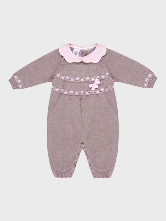 TUTINA INTERA COLLETTO FIORE+RICAMO +FIOCCHETTO - NEONATA - LANA 100% - Marlù IS2210